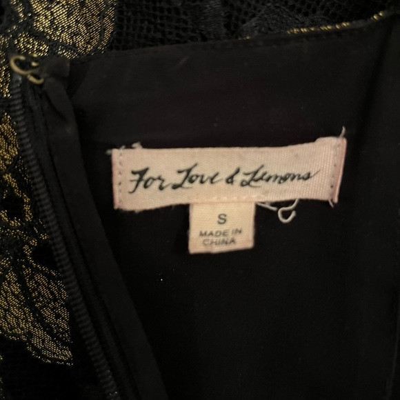 For Love & Lemons Black and Gold Lace Mini Dress size S (tailored to XS) - Picture 3 of 5